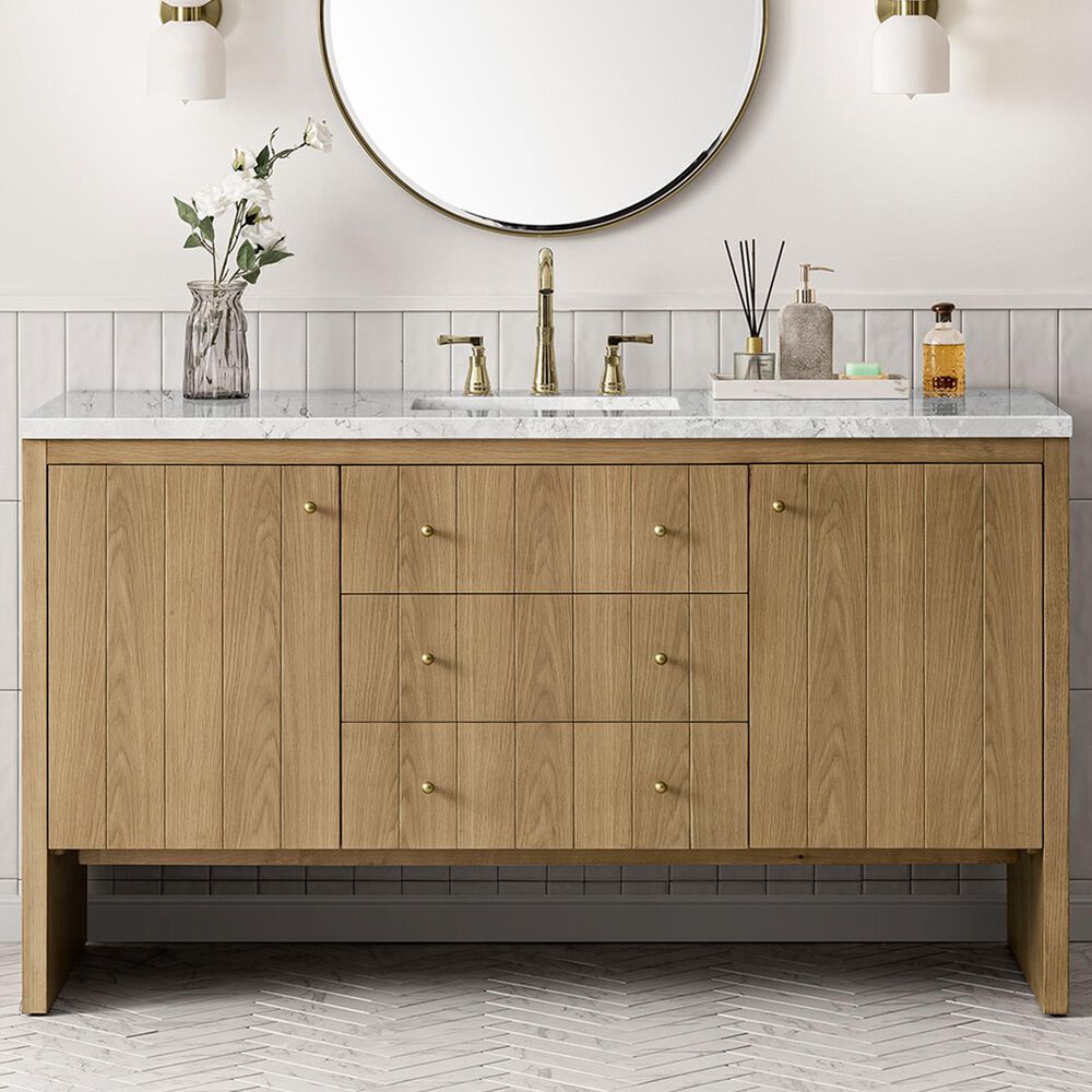 James Martin Vanities Hudson 60" Single Bathroom Vanity in Light Natural Oak with 3 cm Eternal Jasmine Pearl Quartz Top, Rectangular Sink and FreePower Wireless Charger, , large