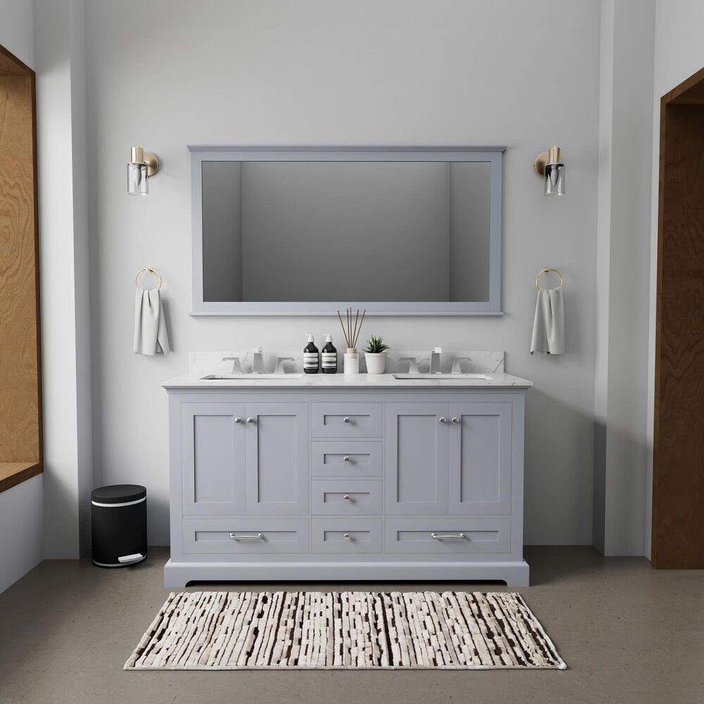 Lexora Home Dukes 60&quot; Double Bathroom Vanity in Dark Grey with White Carrara Marble Top, Rectangular Sinks and 58&quot; Mirror, , large