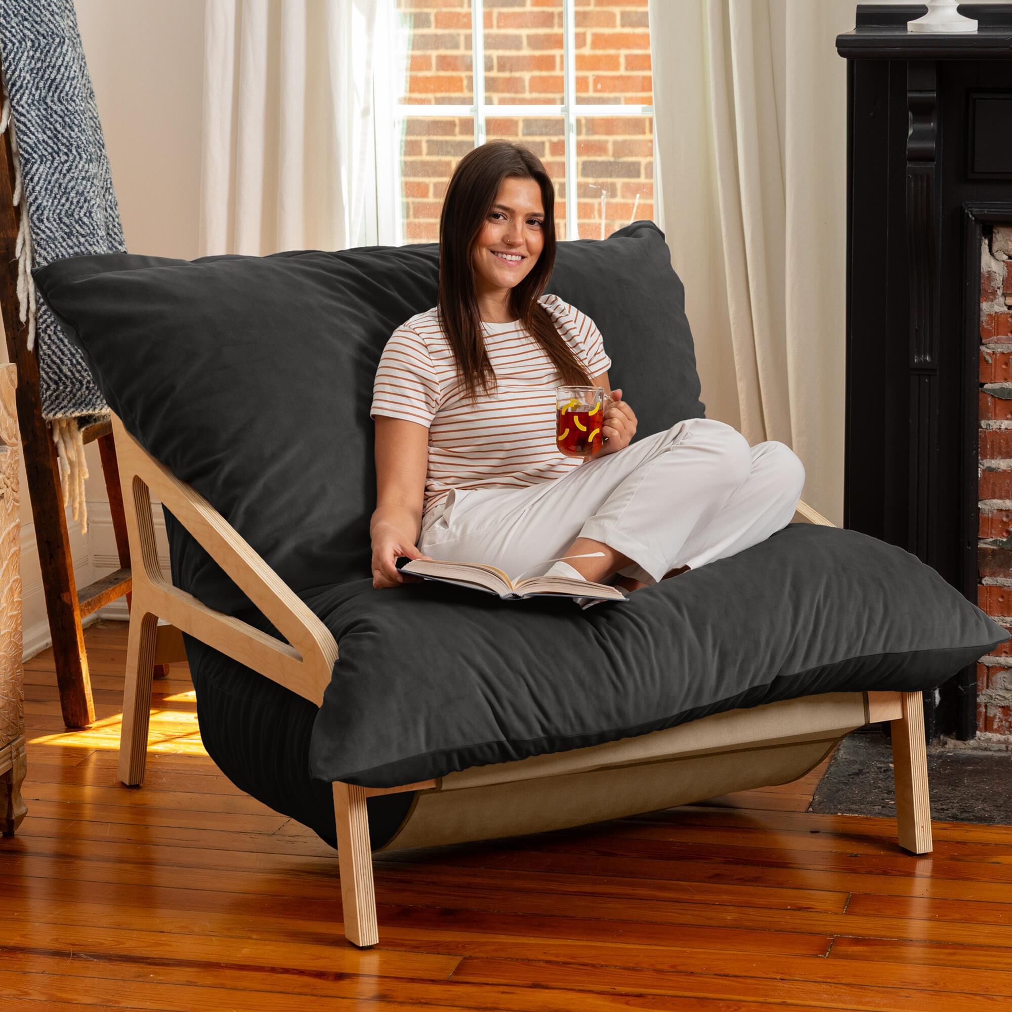 Jaxx Saxx Lush Velvet Bean Bag Lounge Chair in Black
