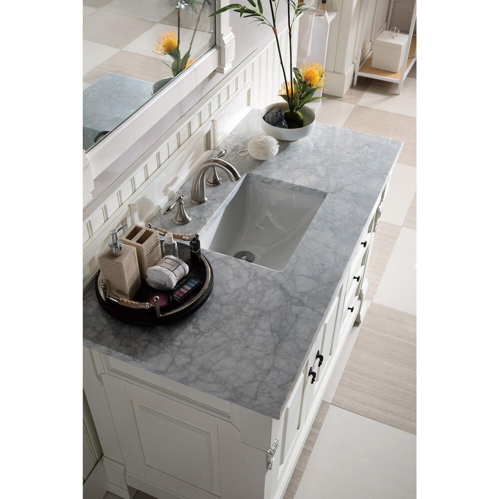 James Martin Vanities Brookfield 48&quot; Single Bathroom Vanity in Bright White with 3 cm Carrara White Marble Top and Rectangle Sink, , large