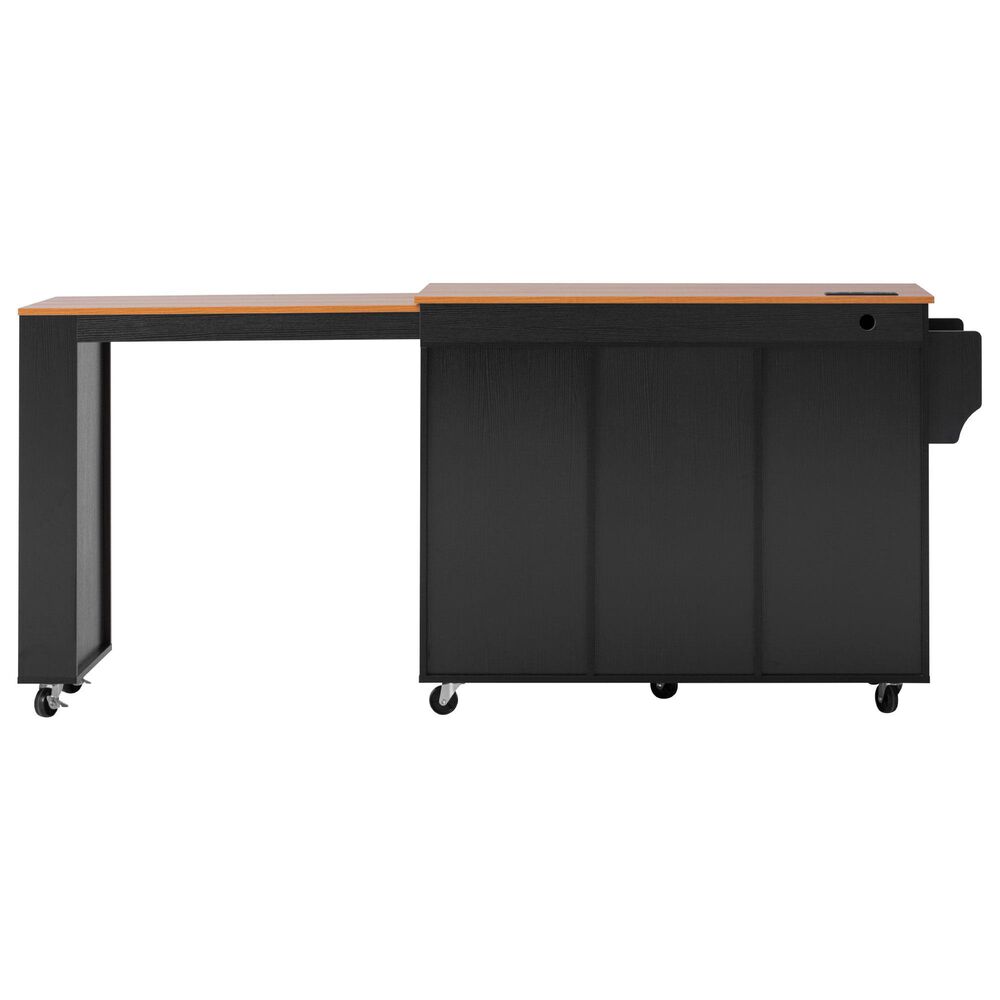 HOMLUX 86" Kitchen Island with Extendable Dining Table in Black, , large