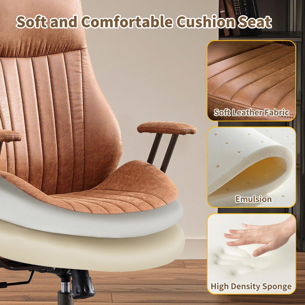 HOMLUX High Back Ergonomic Office Chair with Suede Leather in Brown, , large