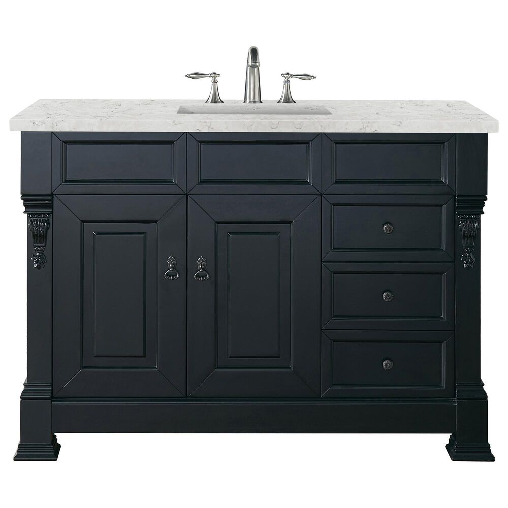 James Martin Vanities Brookfield 48" Single Bathroom Vanity in Antique Black with 3 cm Eternal Jasmine Pearl Quartz Top and Rectangle Sink, , large