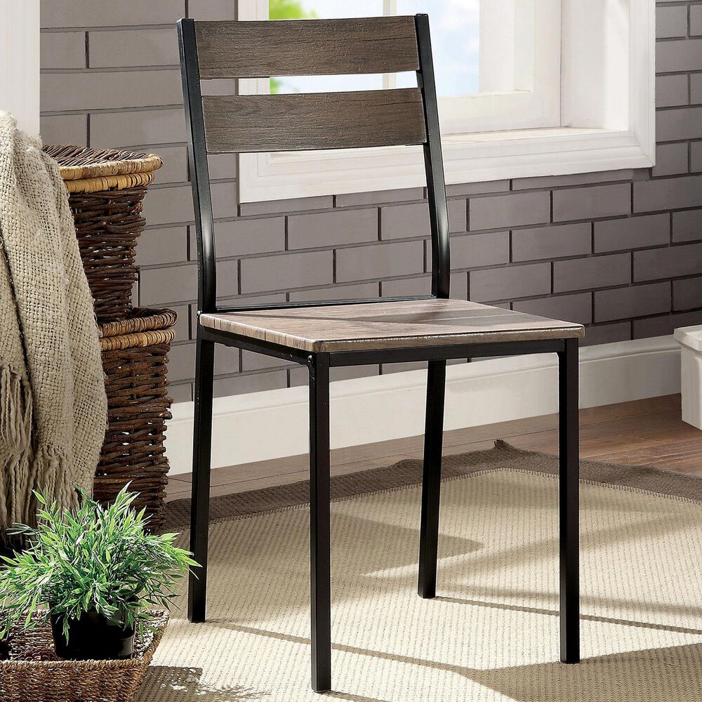 Furniture of America Childers Side Chair in Antique Brown and Black &#40;Set of 2&#41;, , large
