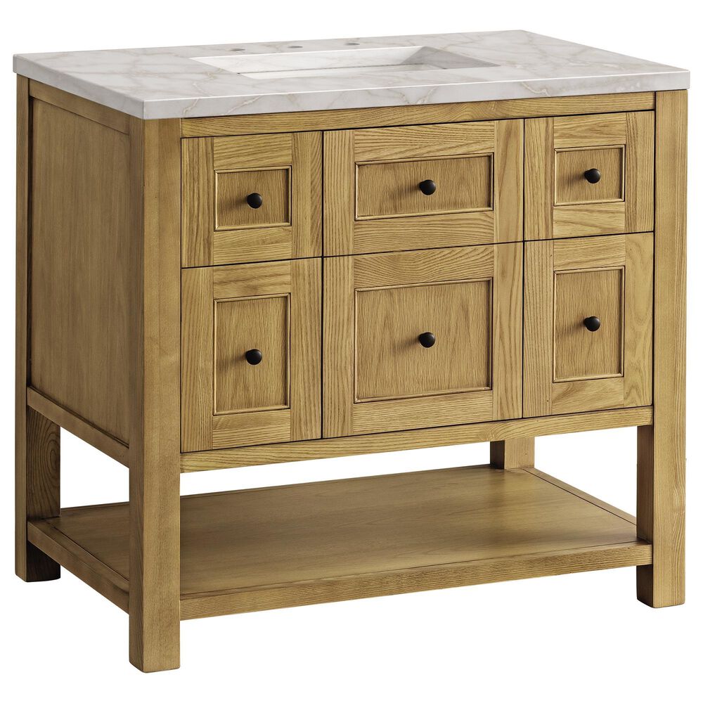 James Martin Vanities Breckenridge 36" Single Bathroom Vanity in Light Natural Oak with 3 cm Victorian Silver Quartz Top and Rectangular Sink, , large