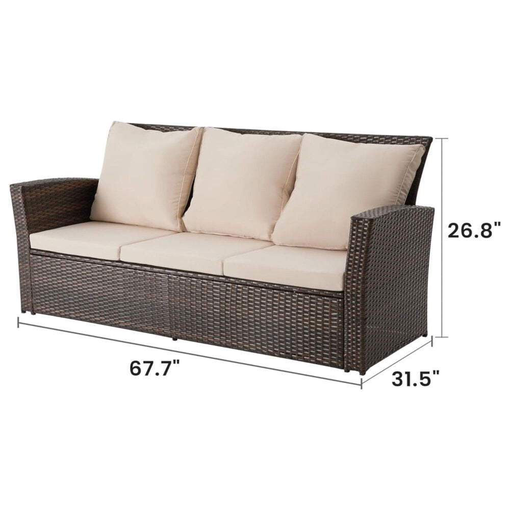 Hearth and Haven Outdoor Sofa with Black Wicker Frame in Beige, , large