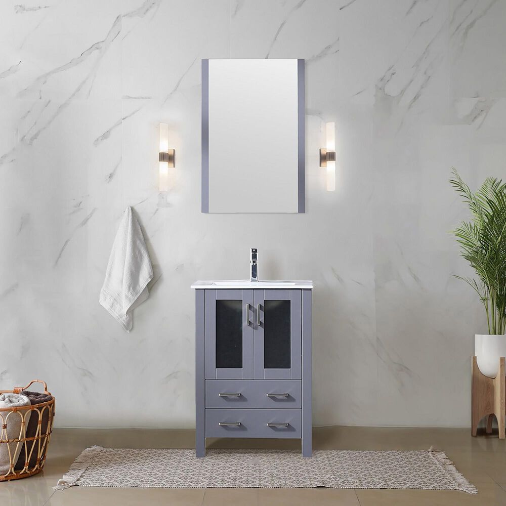 Lexora Home Volez 24&quot; Single Bathroom Vanity in Dark Grey with 2 cm White Ceramic Top and Rectangular Sink, , large