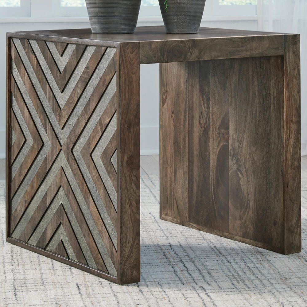 Ashley Dreggan Square End Table in Warm Walnut, , large