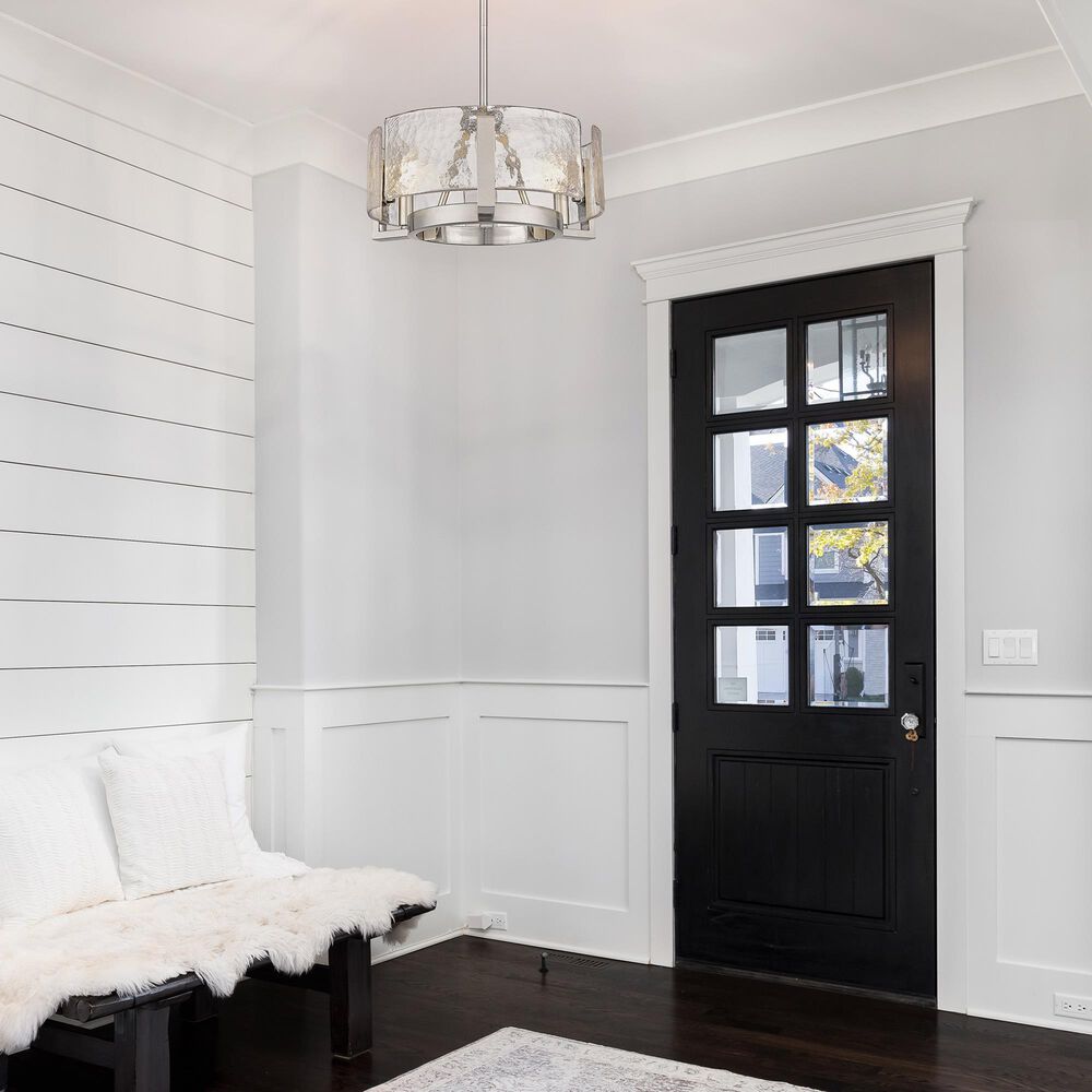 Golden Lighting Aenon 3-Light Wide Chandelier with Hammered Water Glass Shade in Pewter, , large