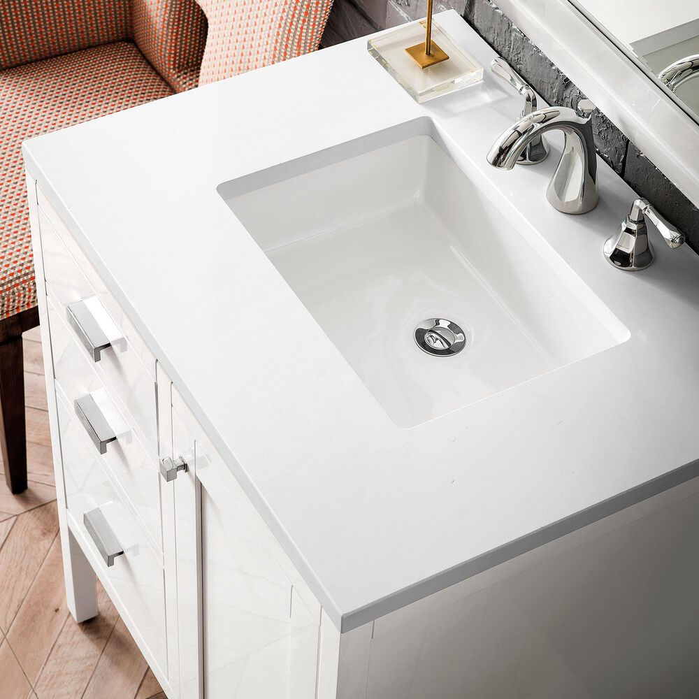 James Martin Vanities Addison 30" Single Vanity Cabinet in Glossy White with 3 cm White Zeus Quartz Top and Rectangular Sink, , large