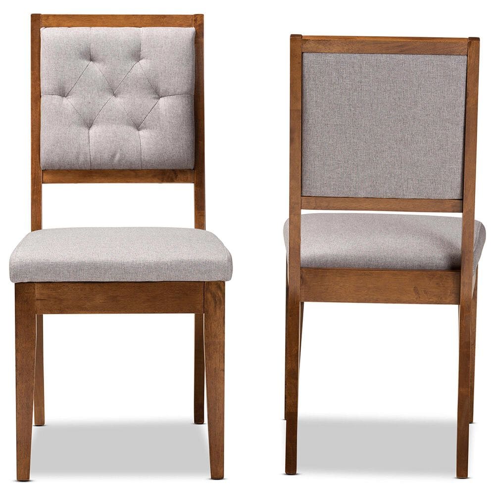 Baxton Studio Gideon Side Chair with Grey Cushion in Walnut Brown (Set of 2), , large