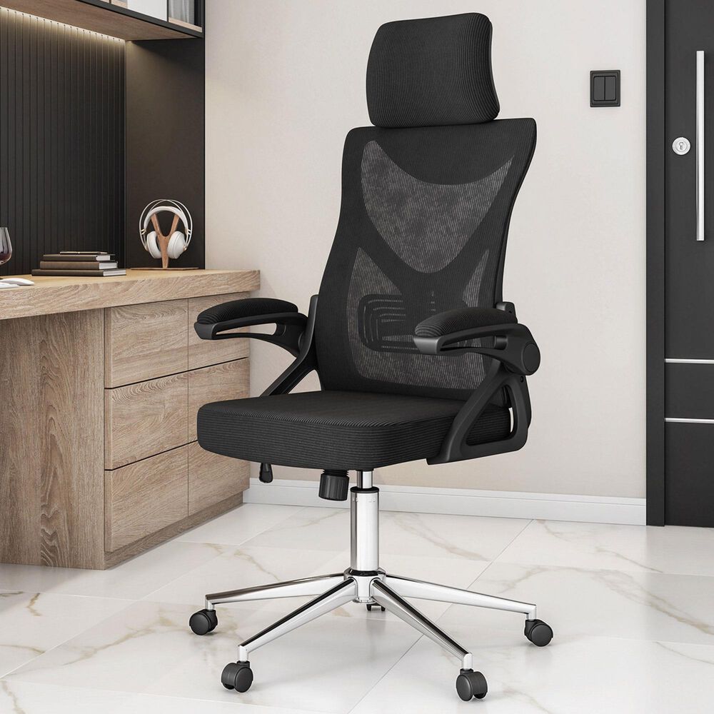 Rta Products Llc Essential Ergonomic Office Chair with Headrest and Lumbar Support in Black, , large
