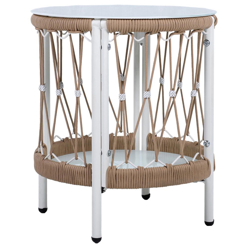 Hearth and Haven Outdoor Handwoven Rope Side Table with Glass Top in Beige and Natural, , large