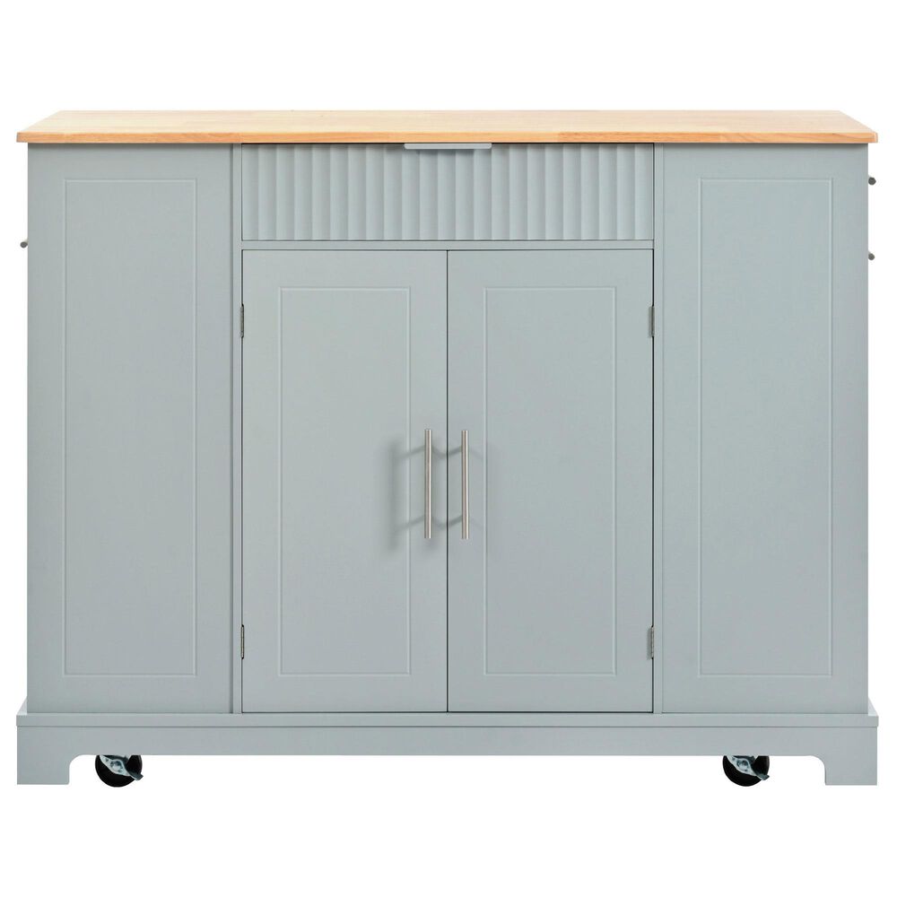 HOMLUX 47" Fluted Kitchen Island with Trash Can Storage Cabinet in Grey, Blue and Natural, , large