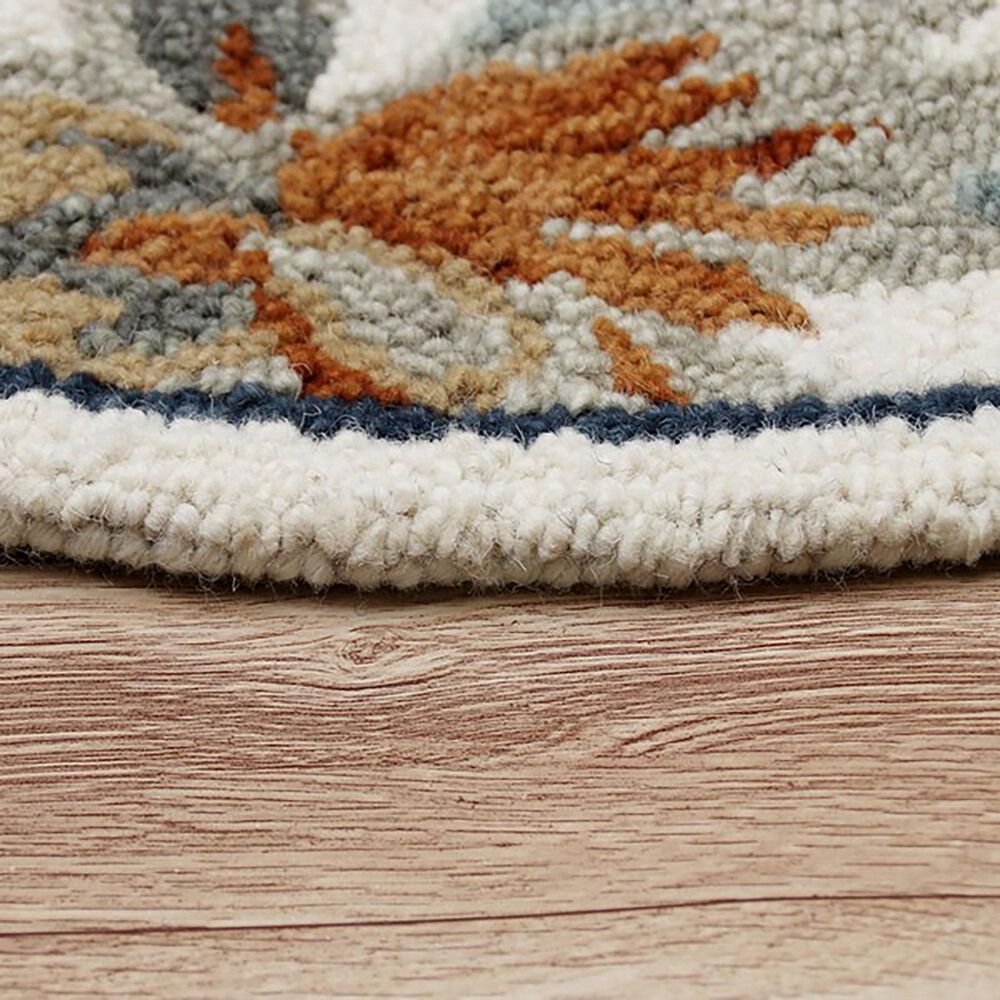 L&amp;R Resources Sinuous Tropical Paradise Floral 6&#39; Round White, Blue and Tan Area Rug, , large