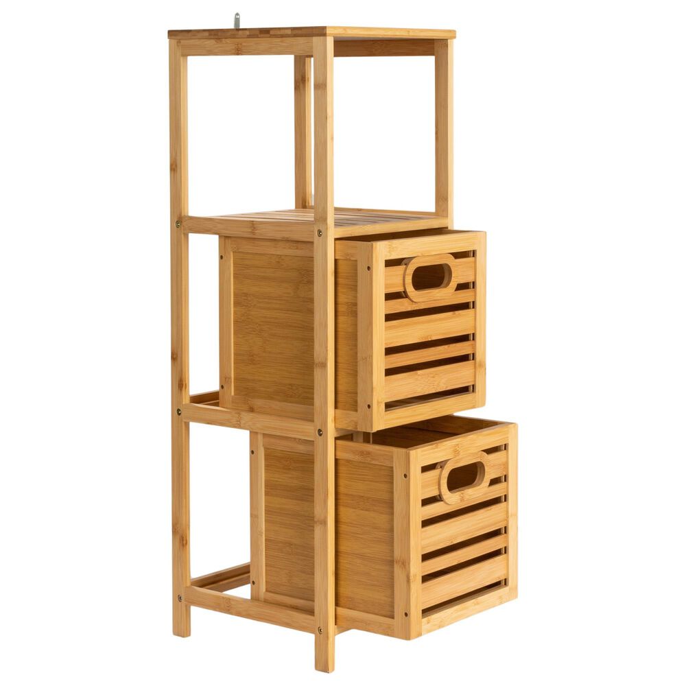 Household Essentials 3-Tier Slatted Shelf with Crates in Natural, , large