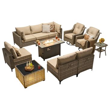HOMLUX 11-Piece Patio Conversation Set with LED Coffee Table in Beige, , large