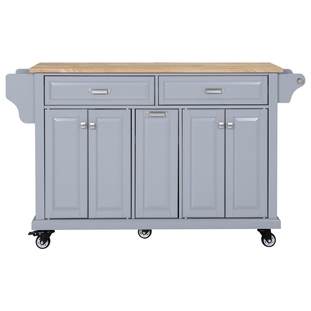 HOMLUX Kitchen Island with Rubber wood Countertop in Grey, , large