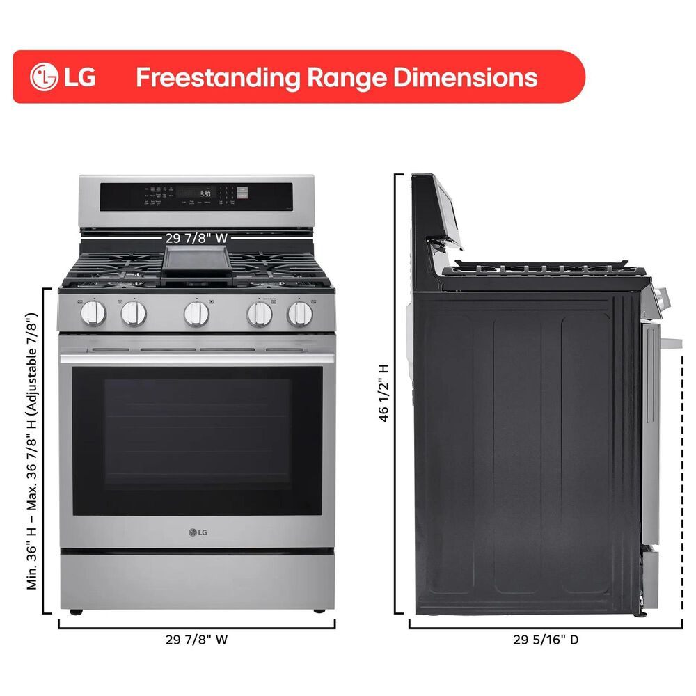 LG 2-Piece Kitchen Package with 6.3 Cu. Ft. Smart Freestanding Gas Range and 2.1 Cu. Ft. Smart Over-the-Range Microwave in Printproof Stainless Steel, , large