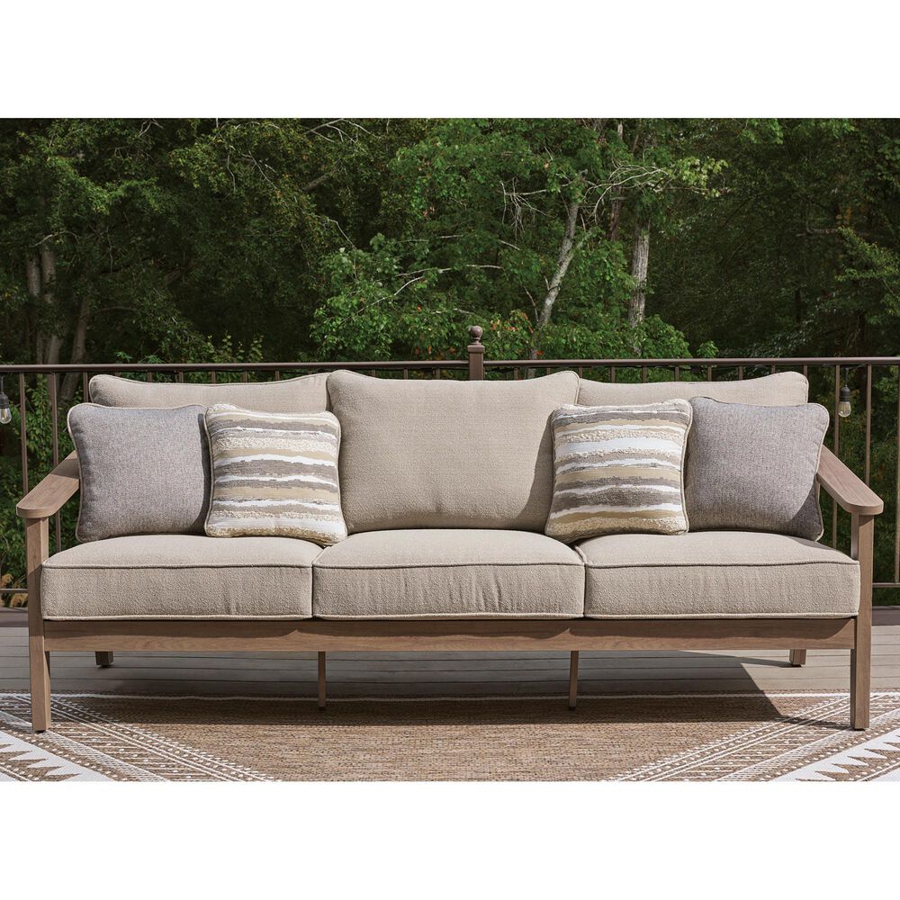 Ashley Harmony Headlands Outdoor Sofa with Cushion in Natural and Gray, , large