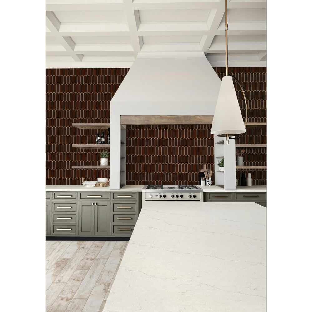 Dal-Tile Artefino Vintage Jasper 2" x 6" Fish Scale on 12" x 13" Porcelain Mosaic Sheet, , large