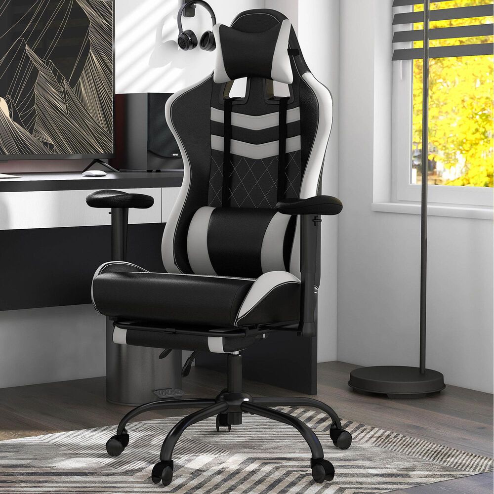 Furniture of America Felix Gaming Chair in White and Black, , large