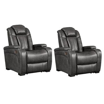 Signature Design by Ashley Turbulance Power Recliner with Adjustable Headrest in Quarry (Set of 2), , large