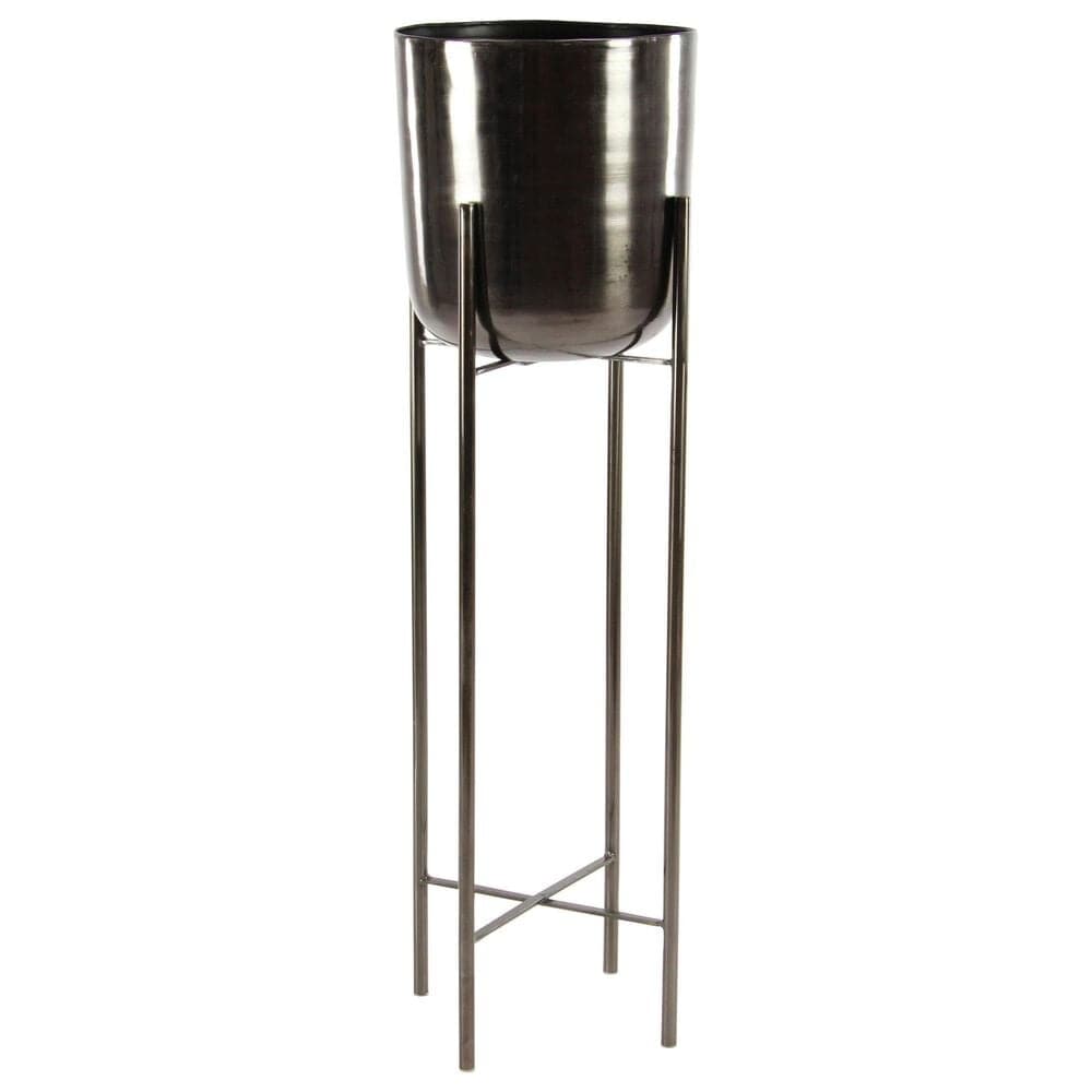 Maple and Jade Dome Indoor/Outdoor Planter with Removable Stand in Polished Black &#40;Set of 2&#41;, , large