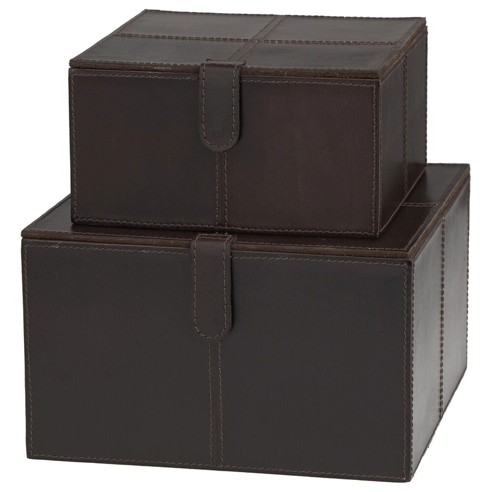 Maple and Jade 9.9&quot; 2-Piece Handmade Storage Decorative Box Set in Dark Brown, , large