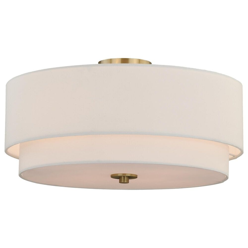 Vaxcel Burnaby 4-Light Semi-Flush Mount with White Linen Shade in Matte Brass, , large
