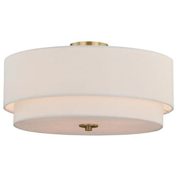 Vaxcel Burnaby 4-Light Semi-Flush Mount with White Linen Shade in Matte Brass, , large