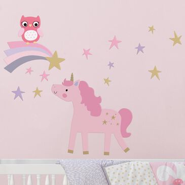 Lambs and Ivy Rainbow Unicorn Wall Decal in Pink and Gold, , large