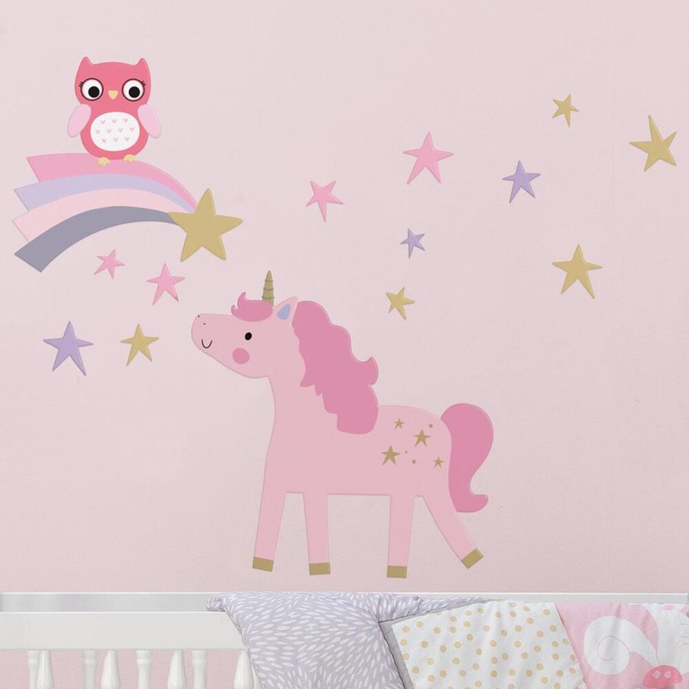Lambs and Ivy Rainbow Unicorn Wall Decal in Pink and Gold, , large