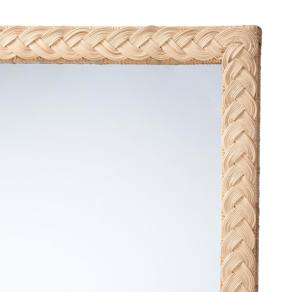 bali &amp; pari Lanica Japandi Sun Bleached Rattan Wall Mirror in Pale Brown, , large