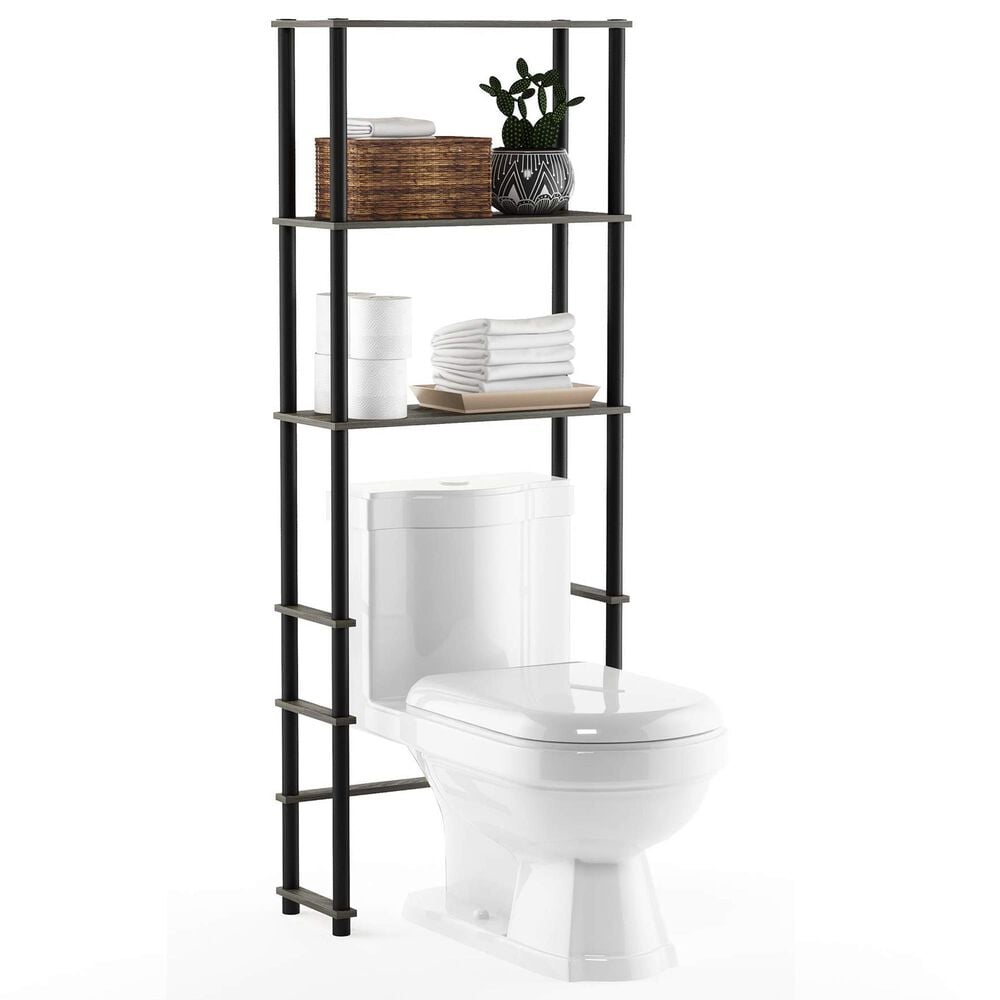HOMLUX Turn-N-Tube 3-Shelf Over The Toilet Storage Space Saver in French Oak Grey and Black, , large