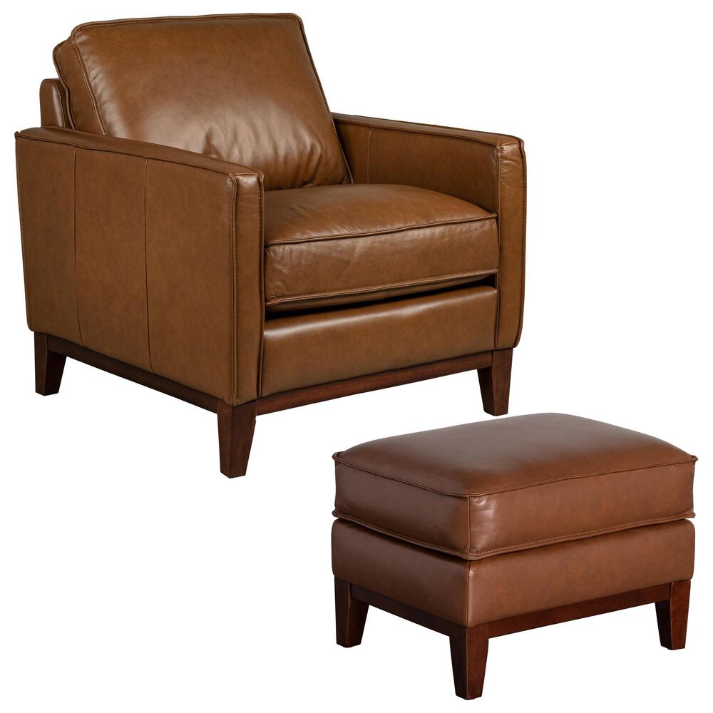 Italiano Furniture Weston Stationary Leather Chair and Ottoman Set in Highland Brown, , large