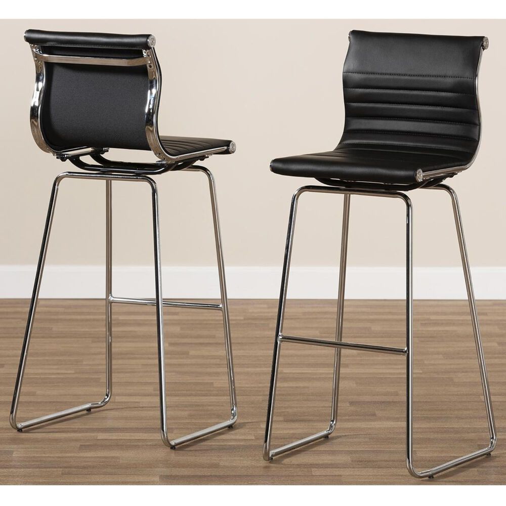 Baxton Studio Giorgio Counter Stools in Black/Chrome (Set of 2), , large