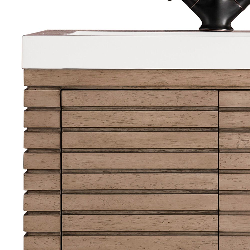 James Martin Vanities Linden 24&quot; Single Bathroom Vanity in Whitewashed Walnut with 5 cm White Glossy Resin Top and Rectangular Sink, , large
