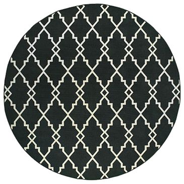 Oriental Weavers Marina 7763K 7"10" Round Black and Ivory Area Rug, , large