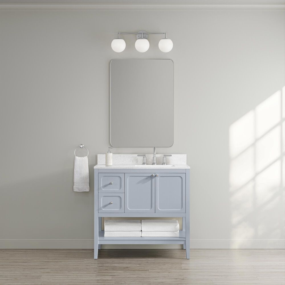 37B Ravello 36" Single Bathroom Vanity Cabinet in Soft Blue with Marble Top and Backsplash, , large