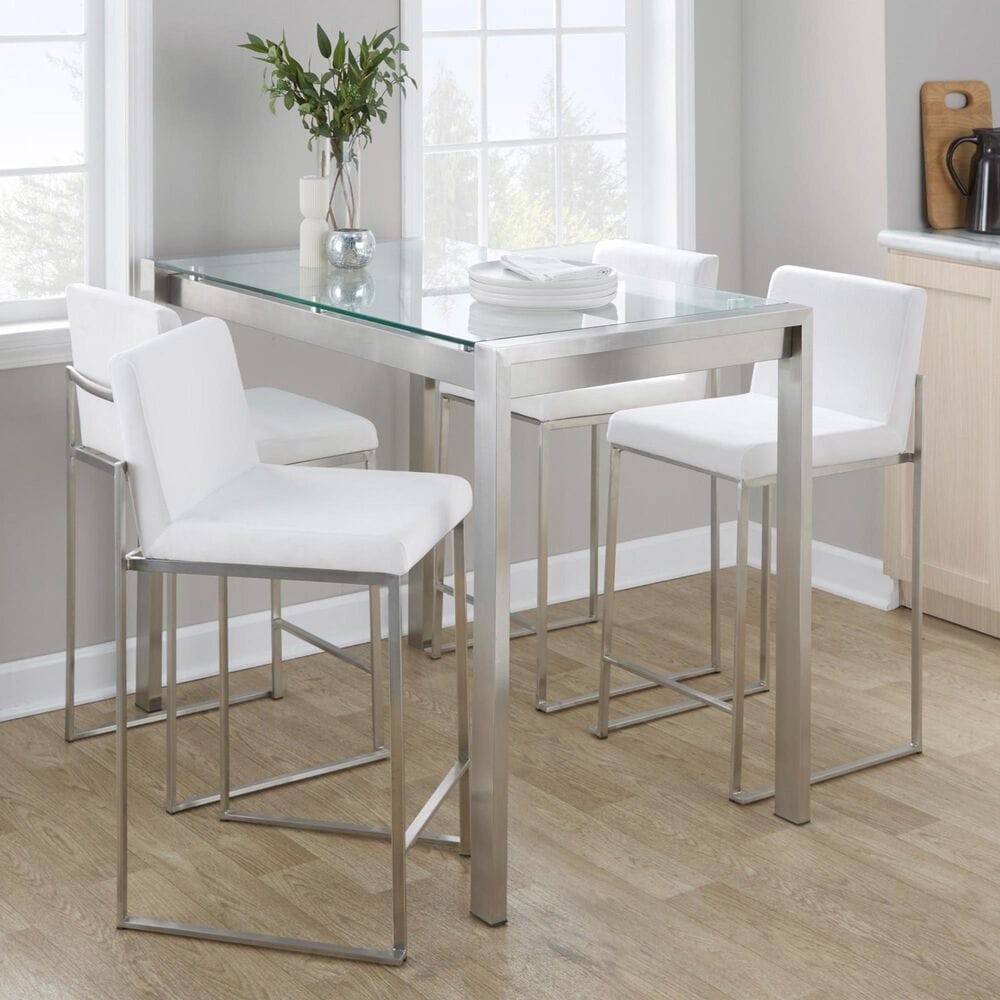 Lumisource Fuji Stackable Counter Stool with White Velvet Cushion in Brushed Stainless Steel &#40;Set of 2&#41;, , large