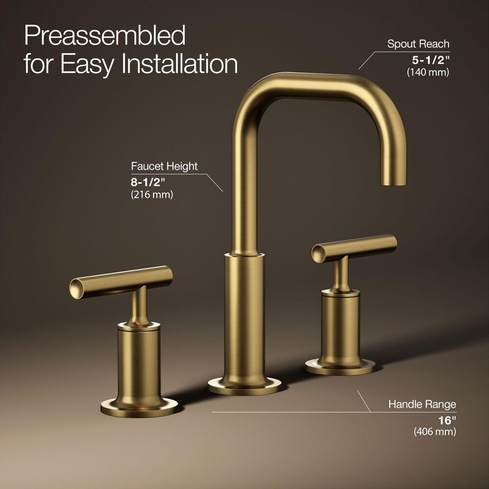 Kohler Purist Widespread Bathroom Sink Faucet with Lever Handles and High Gooseneck Spout in Vibrant Brushed Moderne Brass, , large