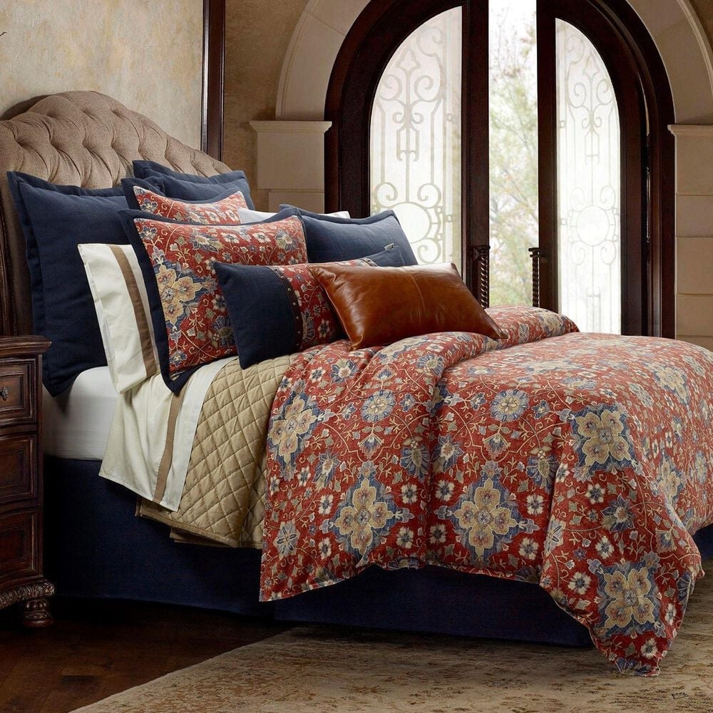 HiEnd Accents Melinda 3-Piece Queen Comforter Set in Rustic Red, Navy, Cream, Sage Green and Tan, , large