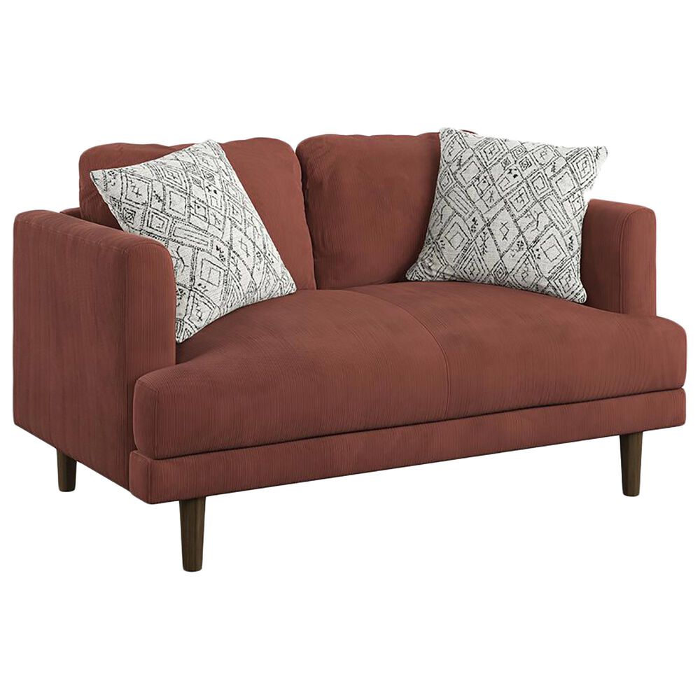 Golden Wave Furniture Juno Stationary Loveseat with 2 Pillows in Rust, , large