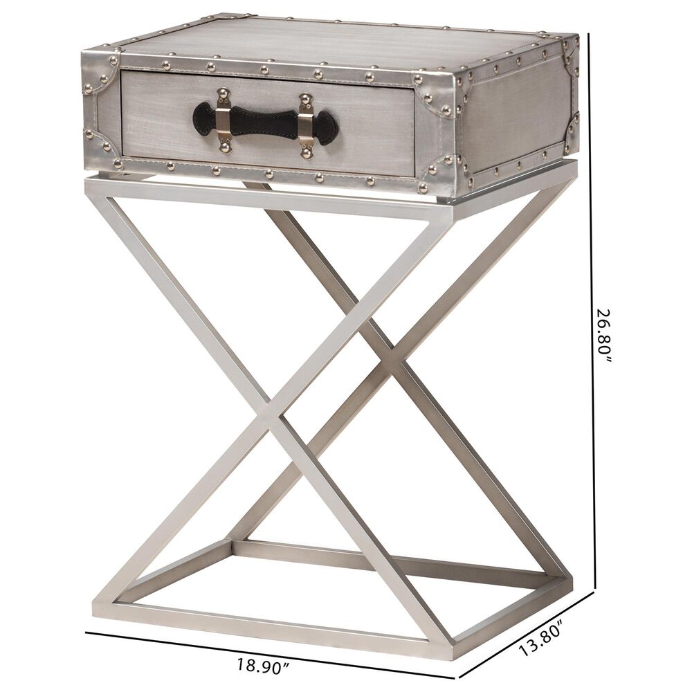 Baxton Studio William 1 Drawer Nightstand in Silver/Silver/Black, , large