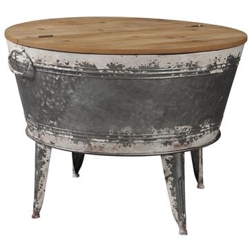 Ashley Shellmond Accent Cocktail Table in Antiqued Galvanized and Light Brown, , large