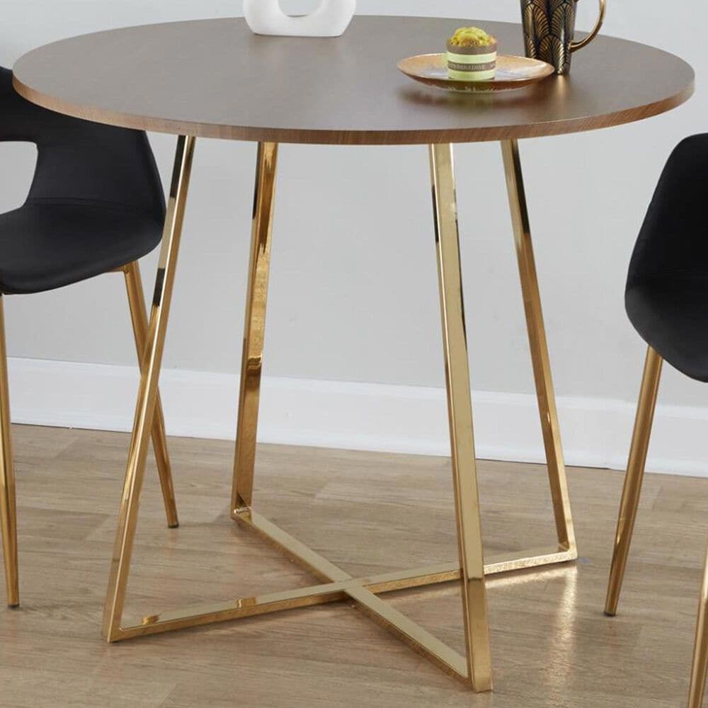 LumiSource Cosmo Contemporary Dining Table in Gold Metal and Walnut Wood by LumiSource, , large