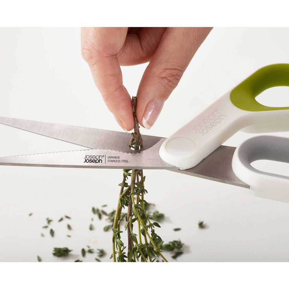 Joseph Joseph PowerGrip Kitchen Scissors with Integrated Thumb Grip in White and Green, , large