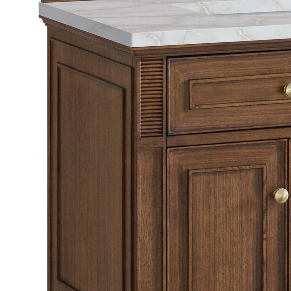 James Martin Vanities Lorelai 72" Double Bathroom Vanity in Mid-Century Walnut with 3 cm Eternal Jasmine Pearl Silestone Top, Rectangular Sinks and FreePower Wireless Charger, , large