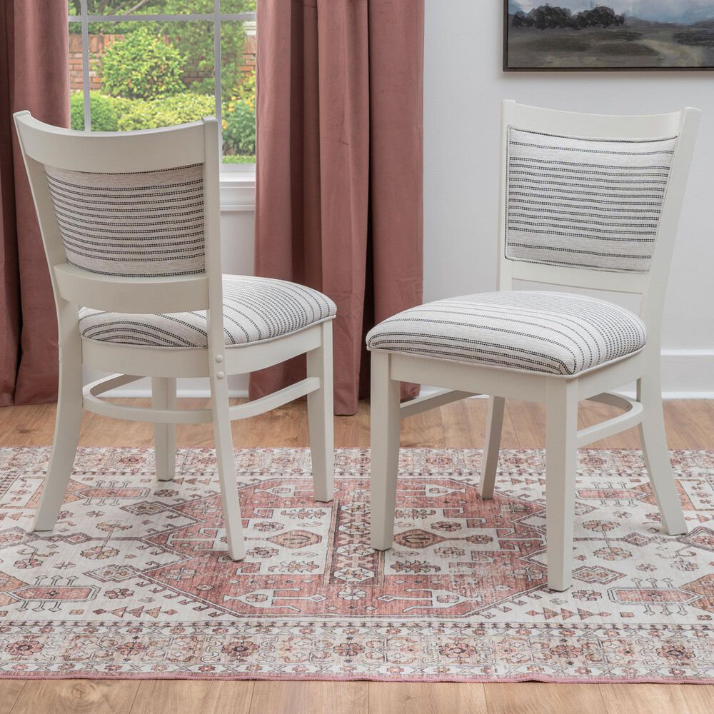 Linon Home Decor Lainey Side Chair with Light Grey Stripe Cushion in White (Set of 2), , large